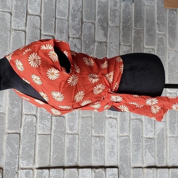 Madewell Top Chinch Wrap Tie Size XXS Flowers New Rust Cream - Picture 5 of 12